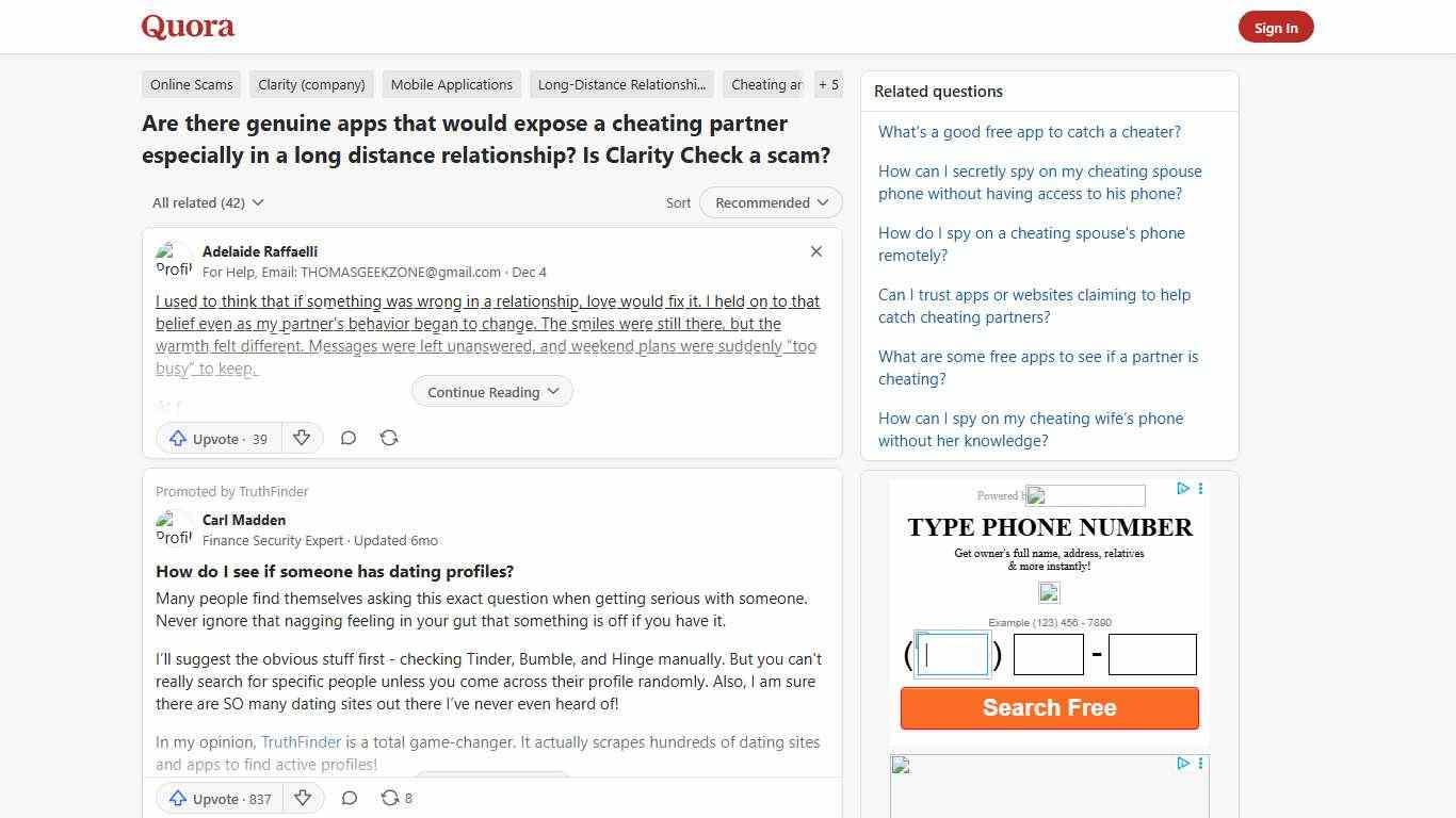 Are there genuine apps that would expose a cheating partner especially in a long distance relationship? Is Clarity Check a scam? - Quora